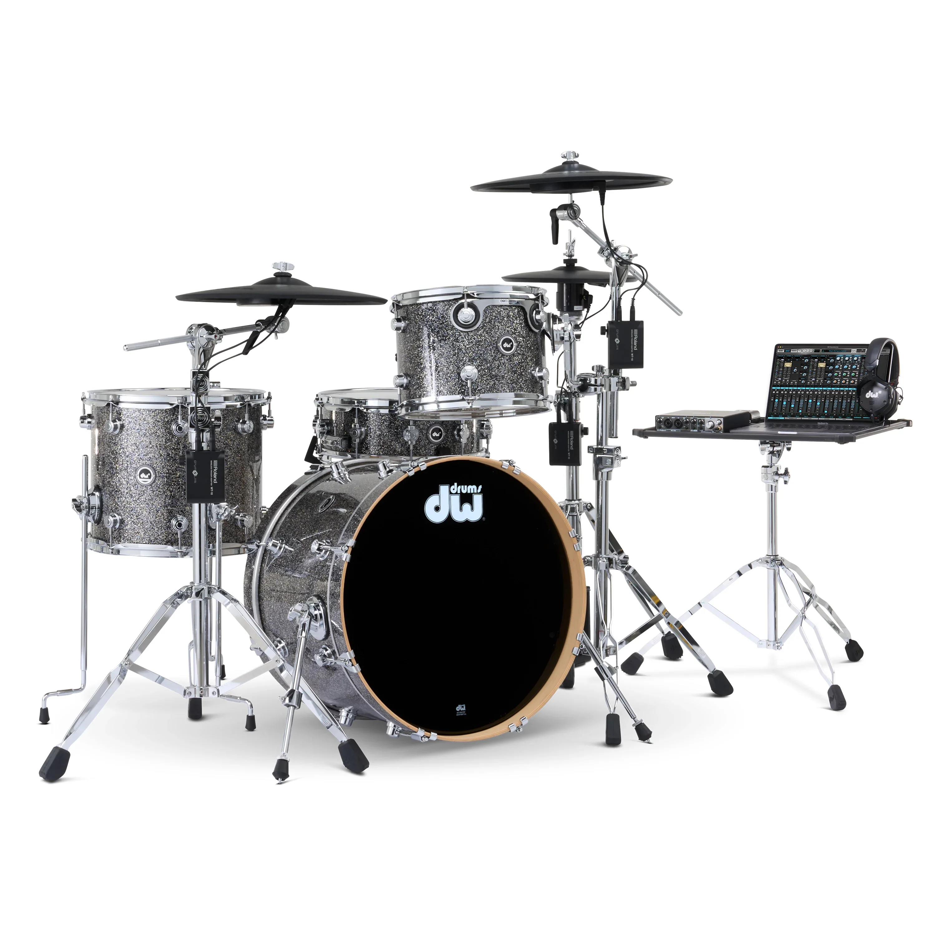 DWe 4-piece Kit Bundle with Roland cymbals, Hardware & Soundworks - Black Galaxy - Image 5