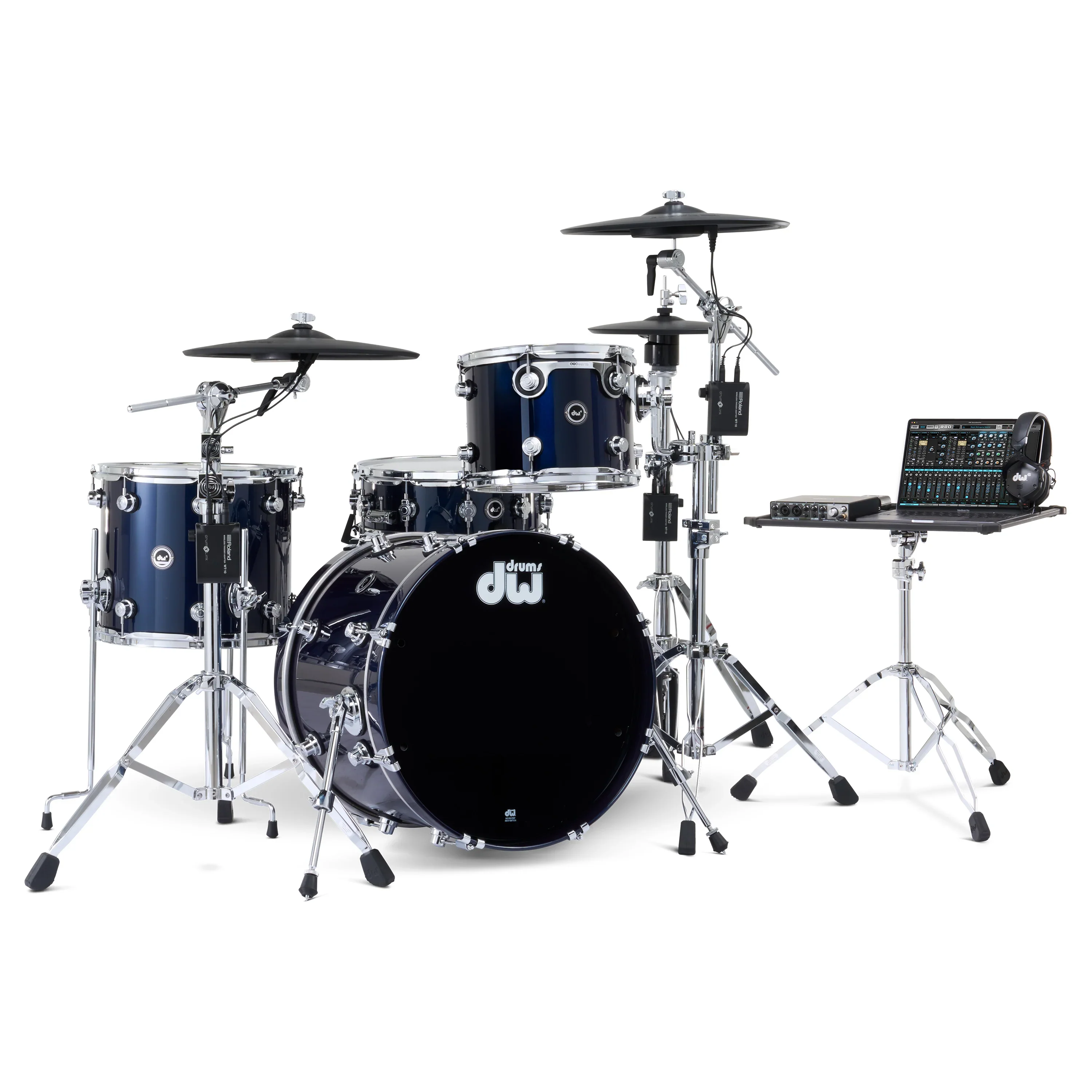 DWe 4-piece Kit Bundle with Roland cymbals, Hardware & Soundworks - Midnight Blue Metallic - Image 4