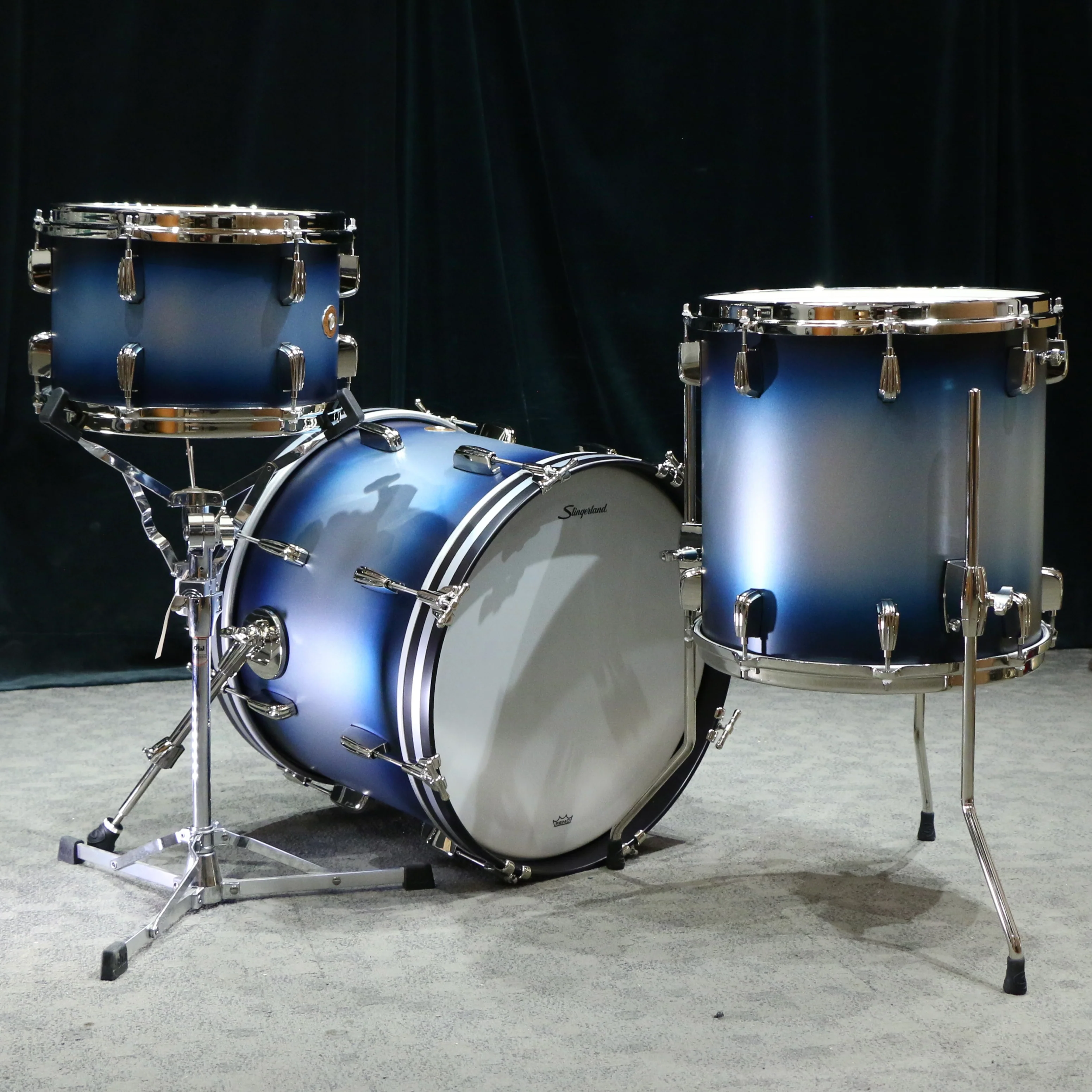 Slingerland Radio King Drum Kit 18-12-14in - Blue & Silver Lacquer - Image 4