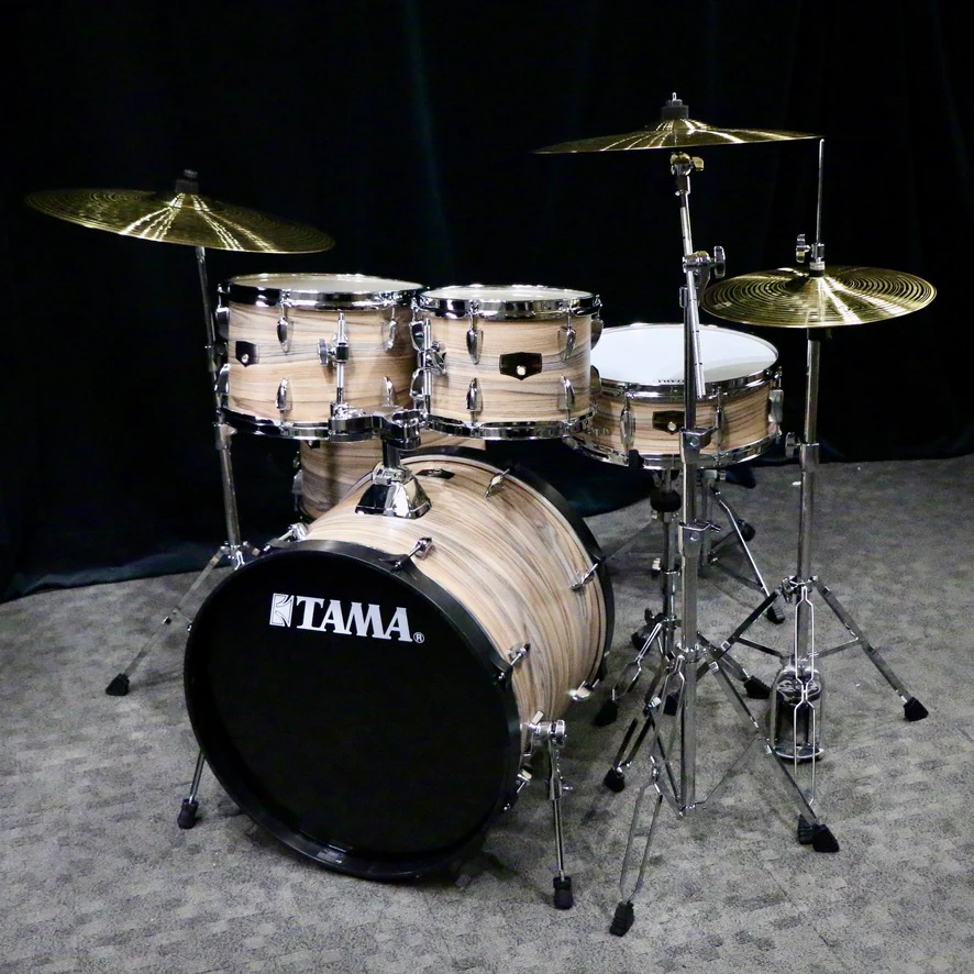 TAMA Imperialstar Drum Kit 20-10-12-14 inch + Snare Drum 14 with hardware and cymbals - Natural Zebrawood Wrap - Image 2