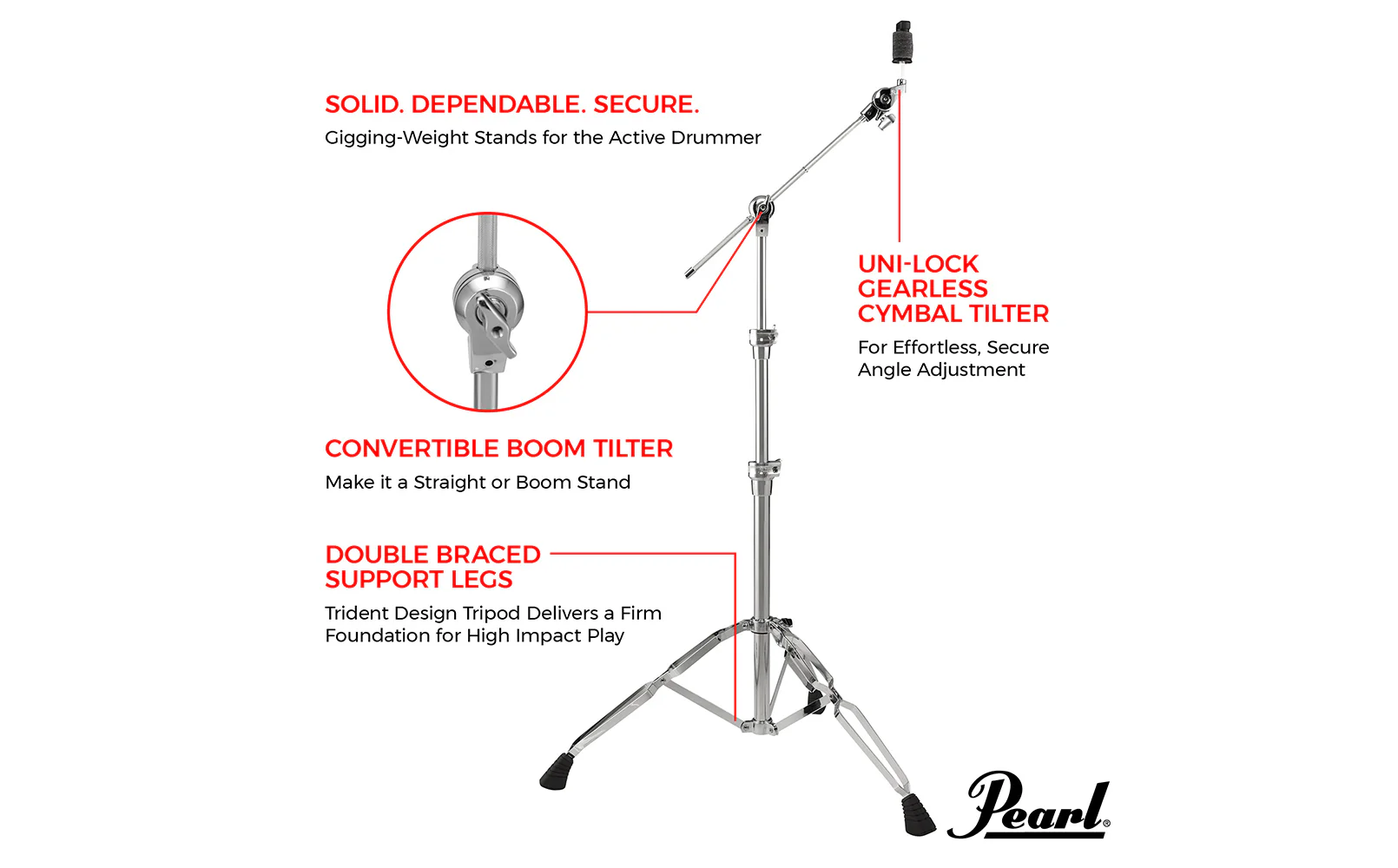 Pearl BC930 Uni-Lock Cymbal Boom Stand - Image 3