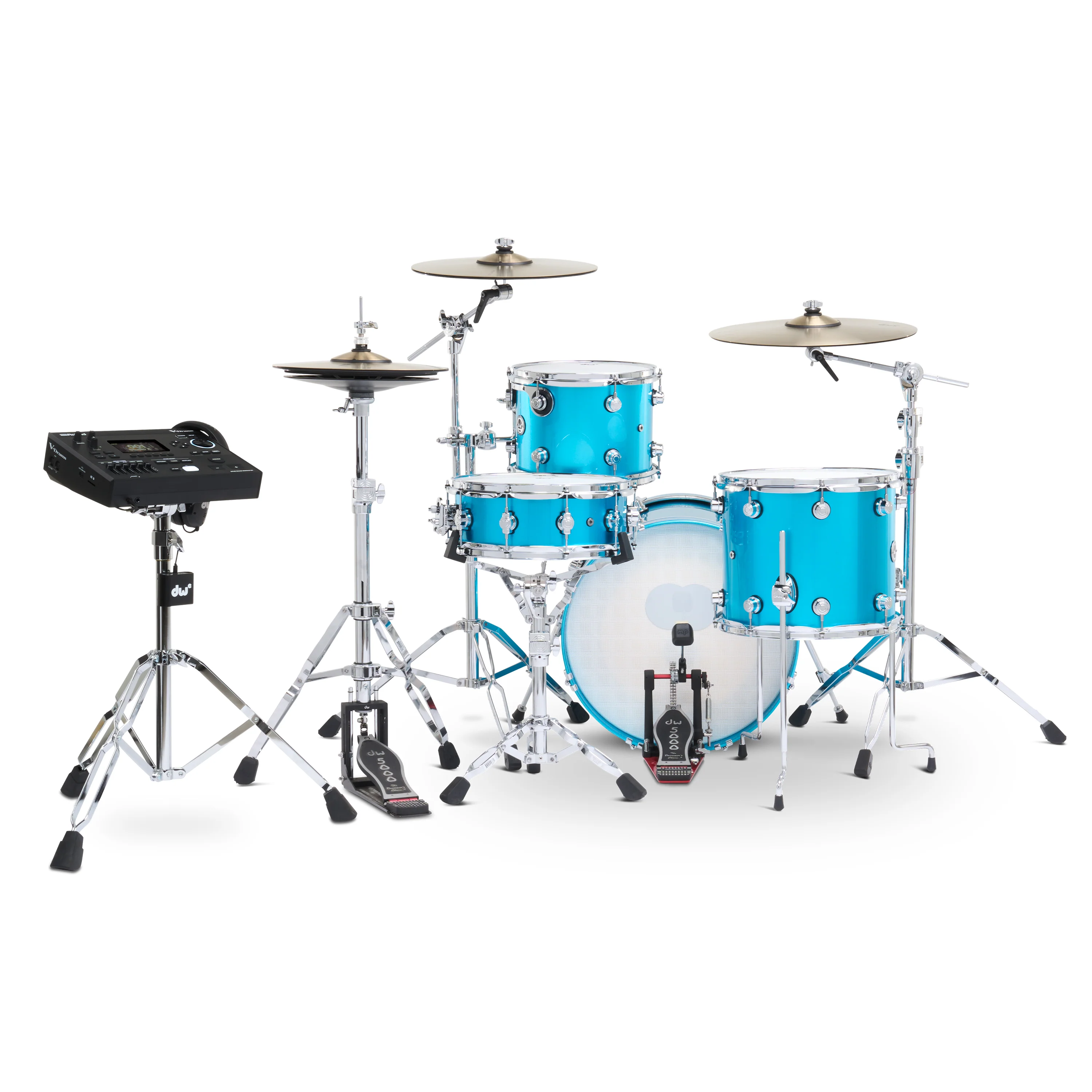 DWe 4-piece Kit Bundle with DWe Cymbals, Hardware & V51 Module - Laser Blue Metallic - Image 3