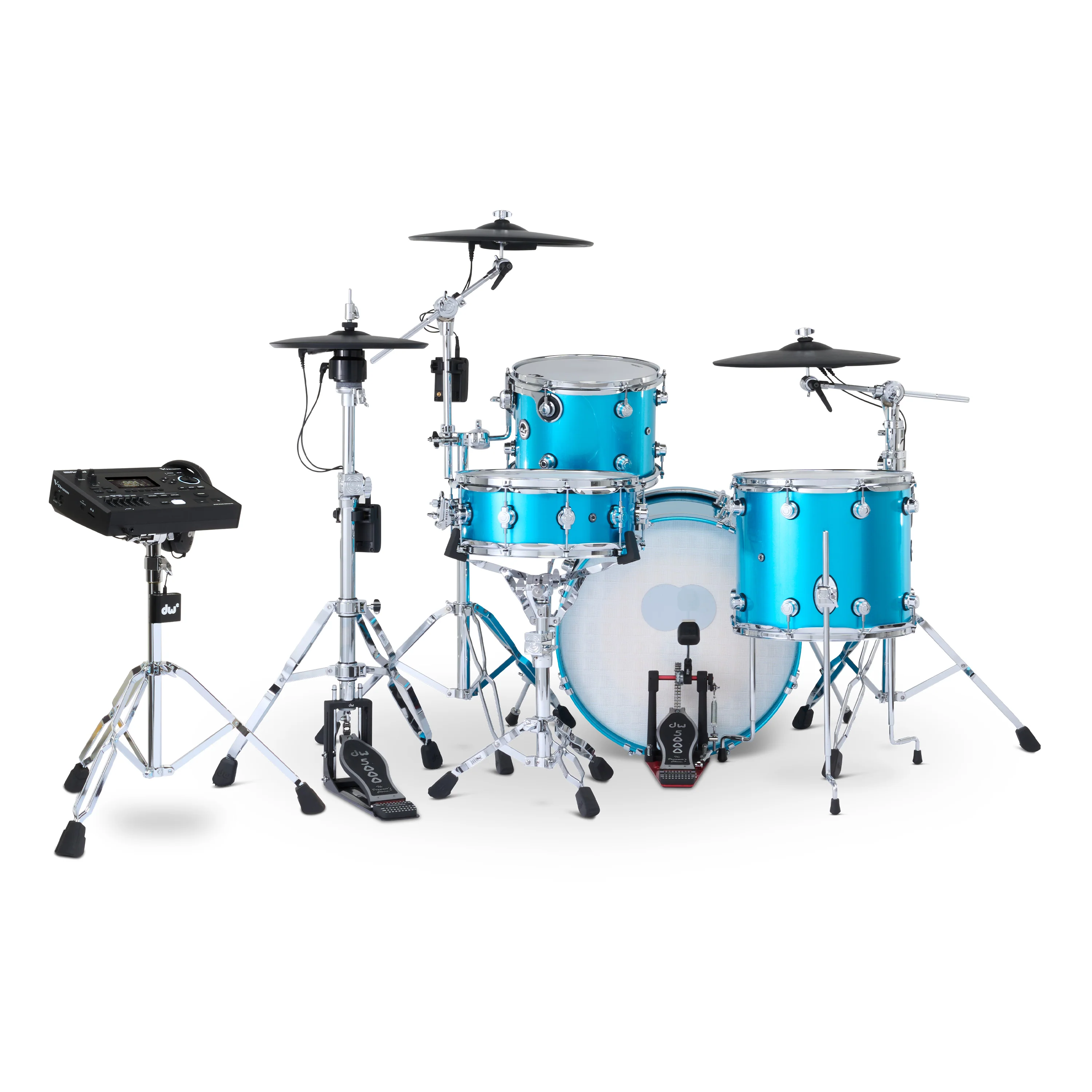 DWe 4-piece Kit Bundle with Roland Cymbals, Hardware & V51 Module - Laser Blue Metallic - Image 3