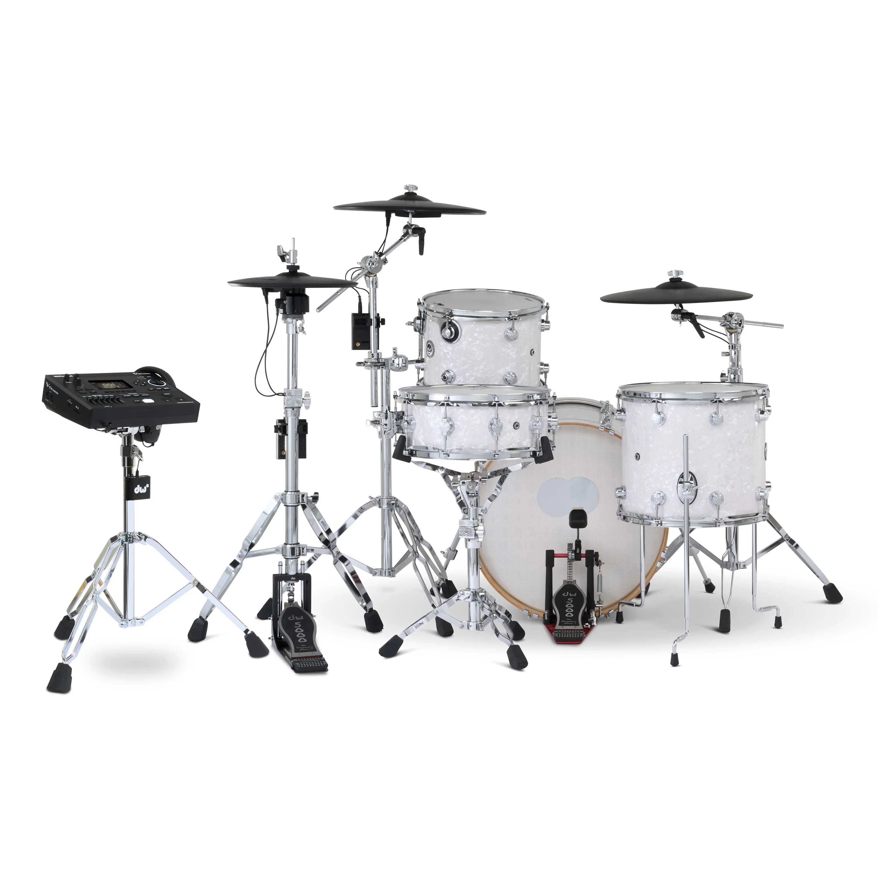 DWe 4-piece Kit Bundle with Roland Cymbals, Hardware & V51 Module - White Marine Pearl - Image 3