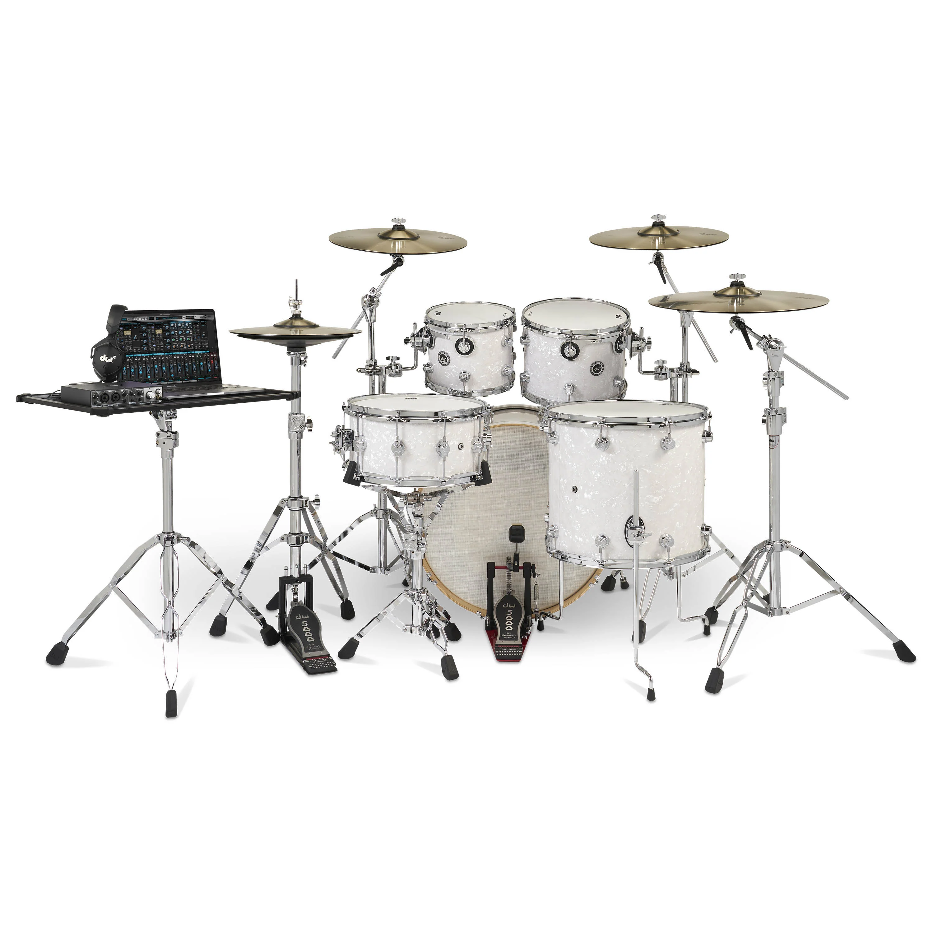 DWe 5 piece Kit Bundle with DWe Cymbals, Hardware & Soundworks - White Marine Pearl - Image 3