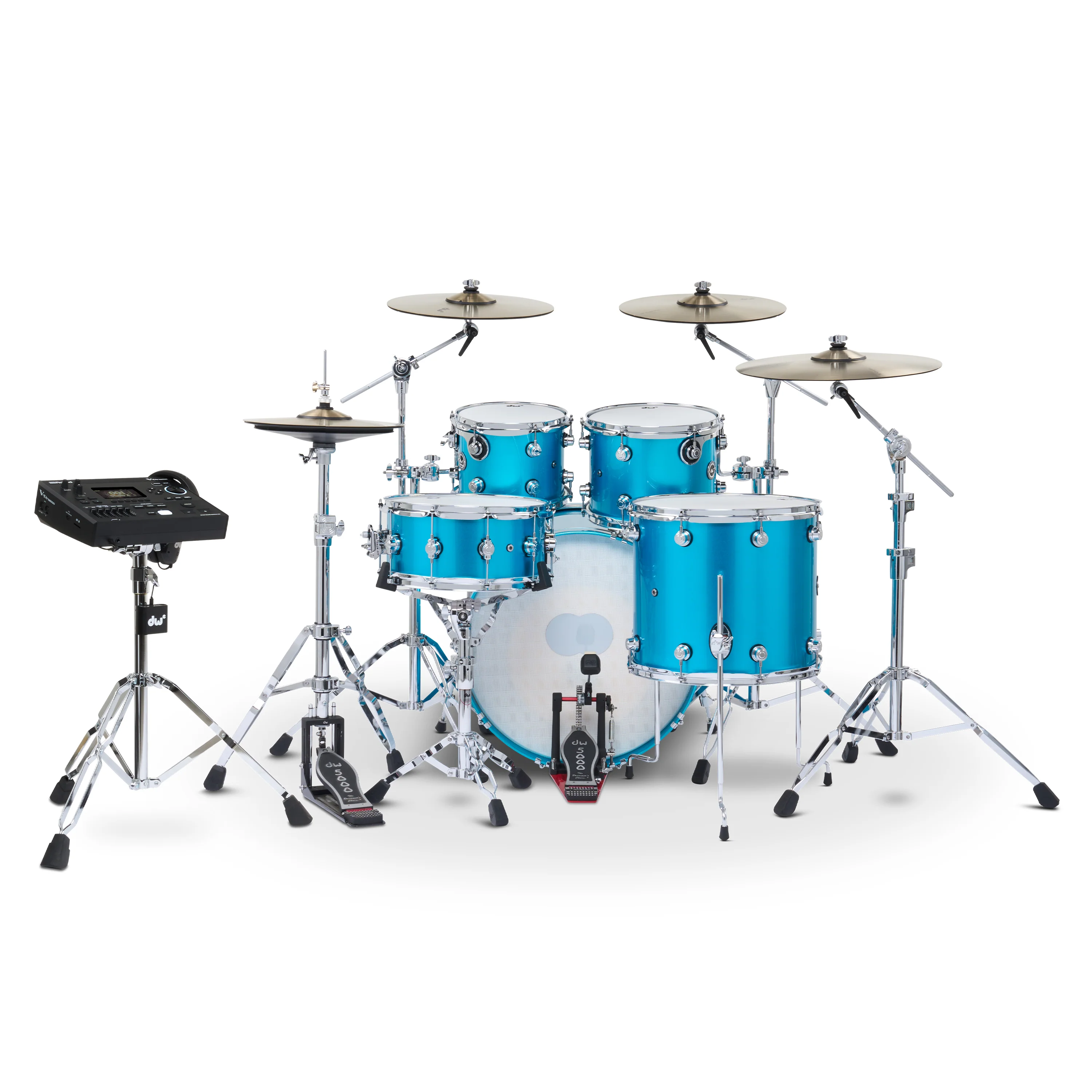 DWe 5-piece Kit Bundle with DWe Cymbals, Hardware & V51 Module - Laser Blue Metallic - Image 3