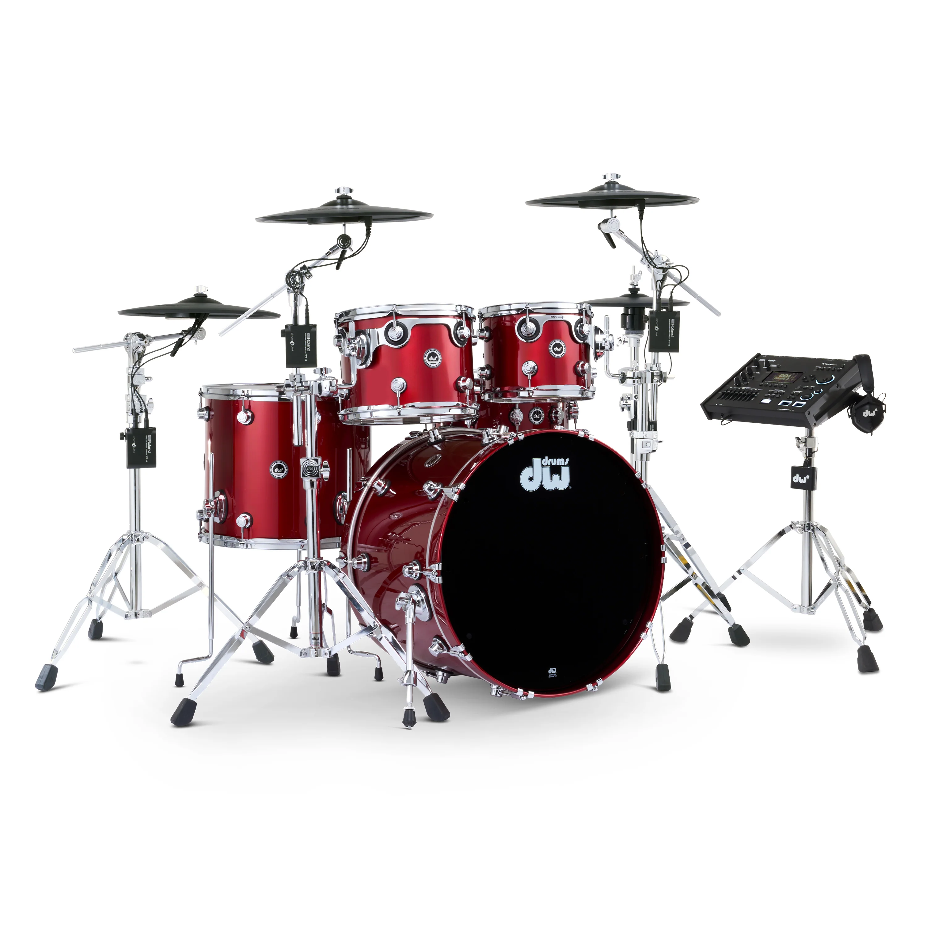DWe 5-piece Kit Bundle with Roland Cymbals, Hardware & V71 Module - Black Cherry Metallic