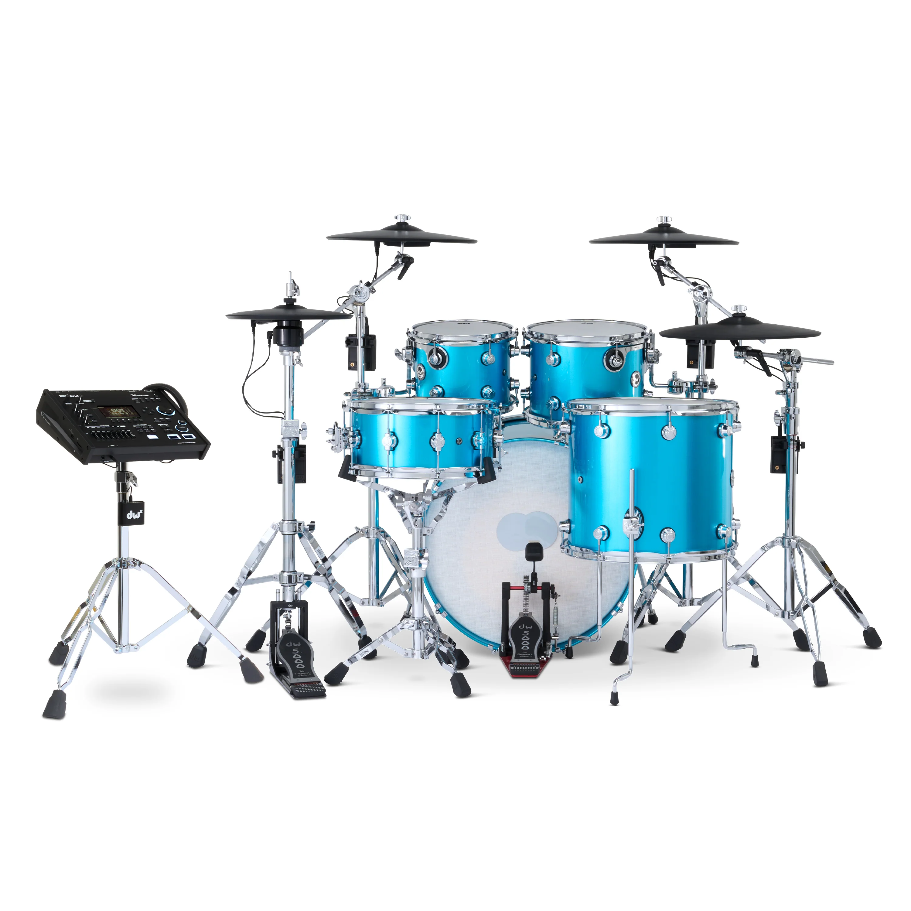DWe 5-piece Kit Bundle with Roland Cymbals, Hardware & V71 Module - Laser Blue Metallic - Image 3