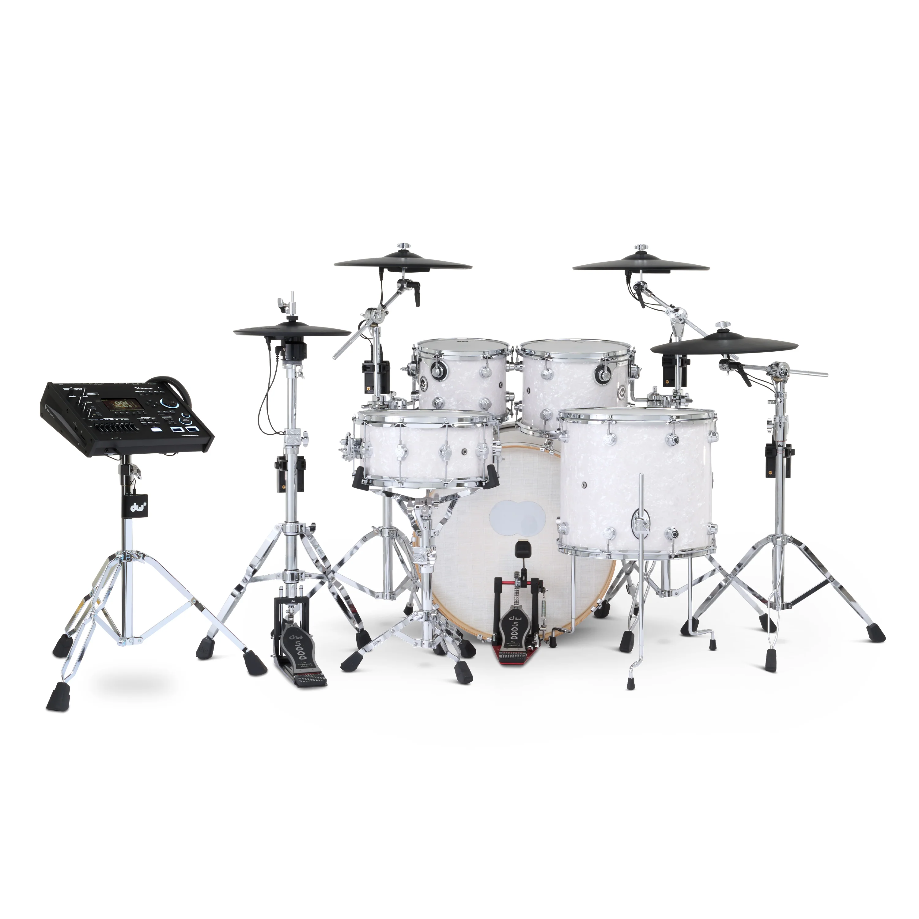 DWe 5-piece Kit Bundle with Roland Cymbals, Hardware & V71 Module - White Marine Pearl - Image 3