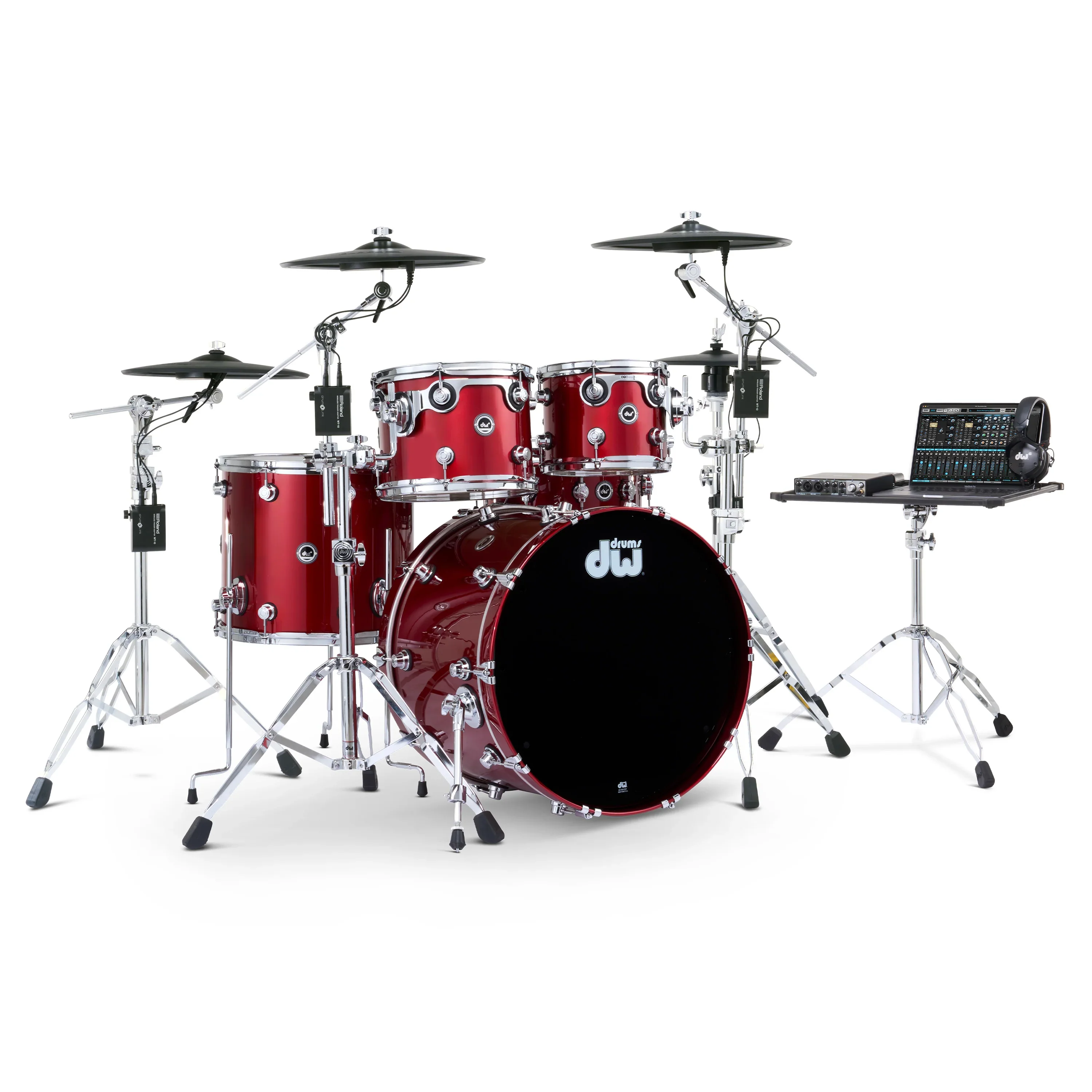 DWe 5-piece Kit Bundle with Roland Cymbals, Hardware & Soundworks - Black Cherry Metallic - Image 5