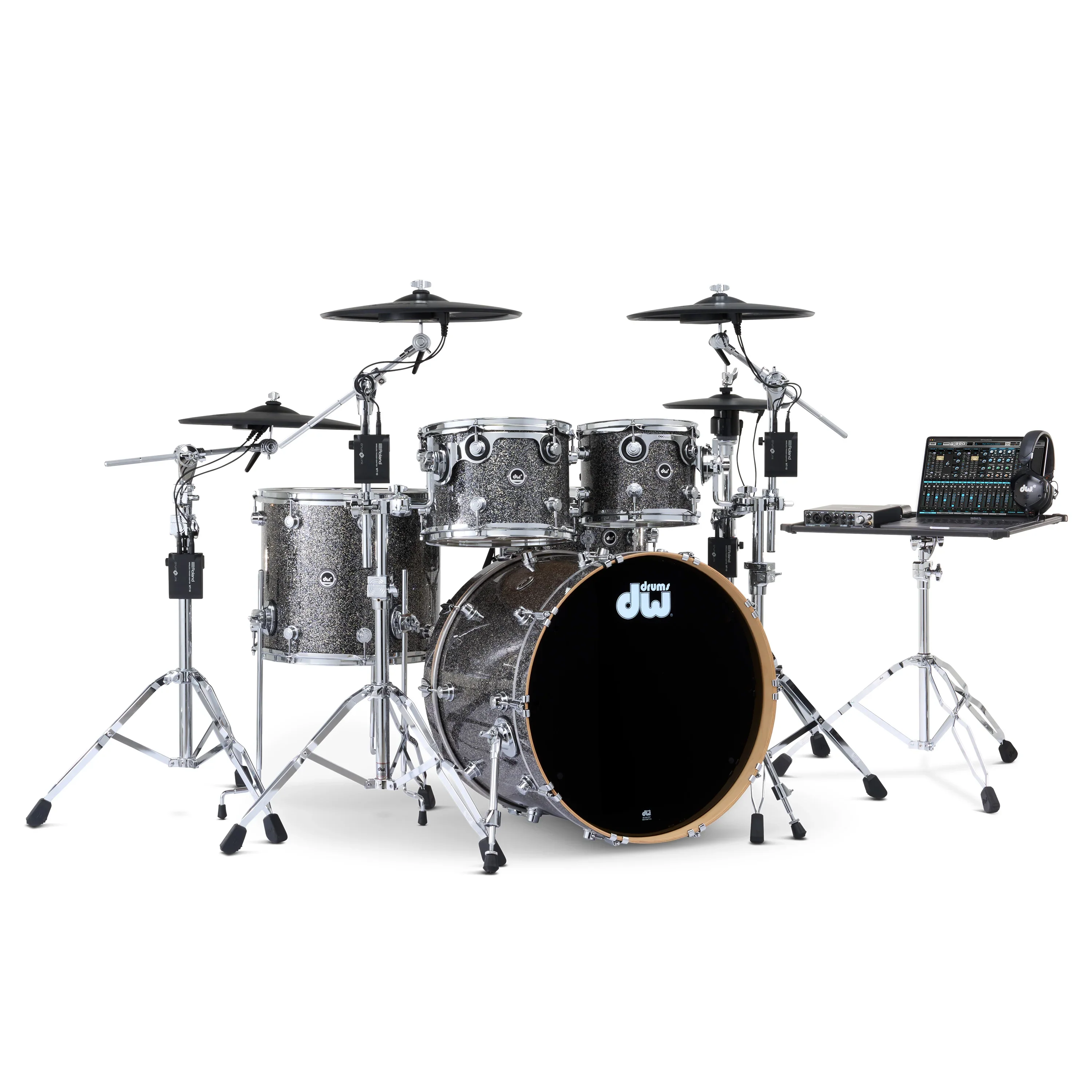 DWe 5-piece Kit Bundle with Roland Cymbals, Hardware & Soundworks - Black Galaxy - Image 5