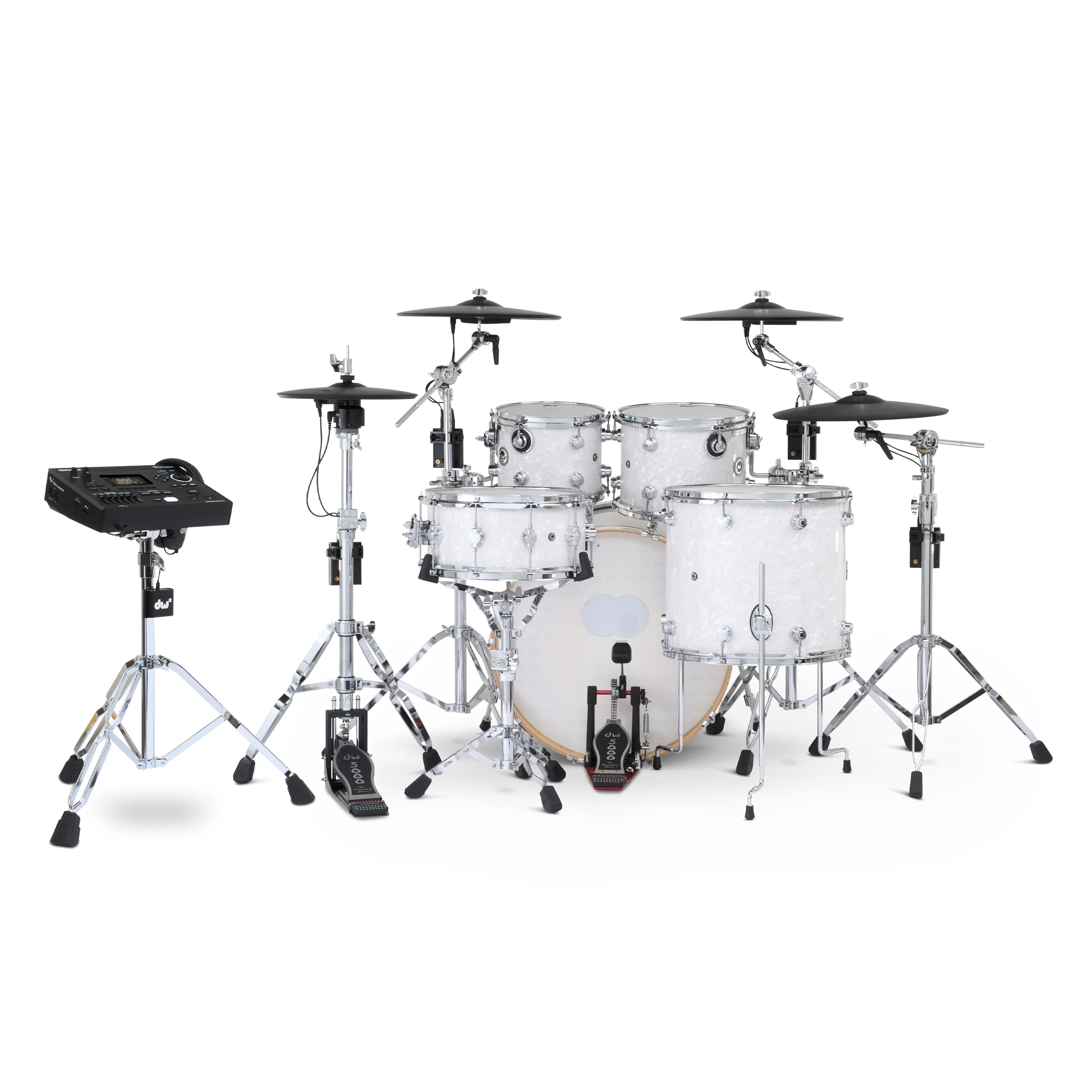 DWe 5-piece Kit Bundle with Roland Cymbals, Hardware & V51 Module - White Marine Pearl - Image 3