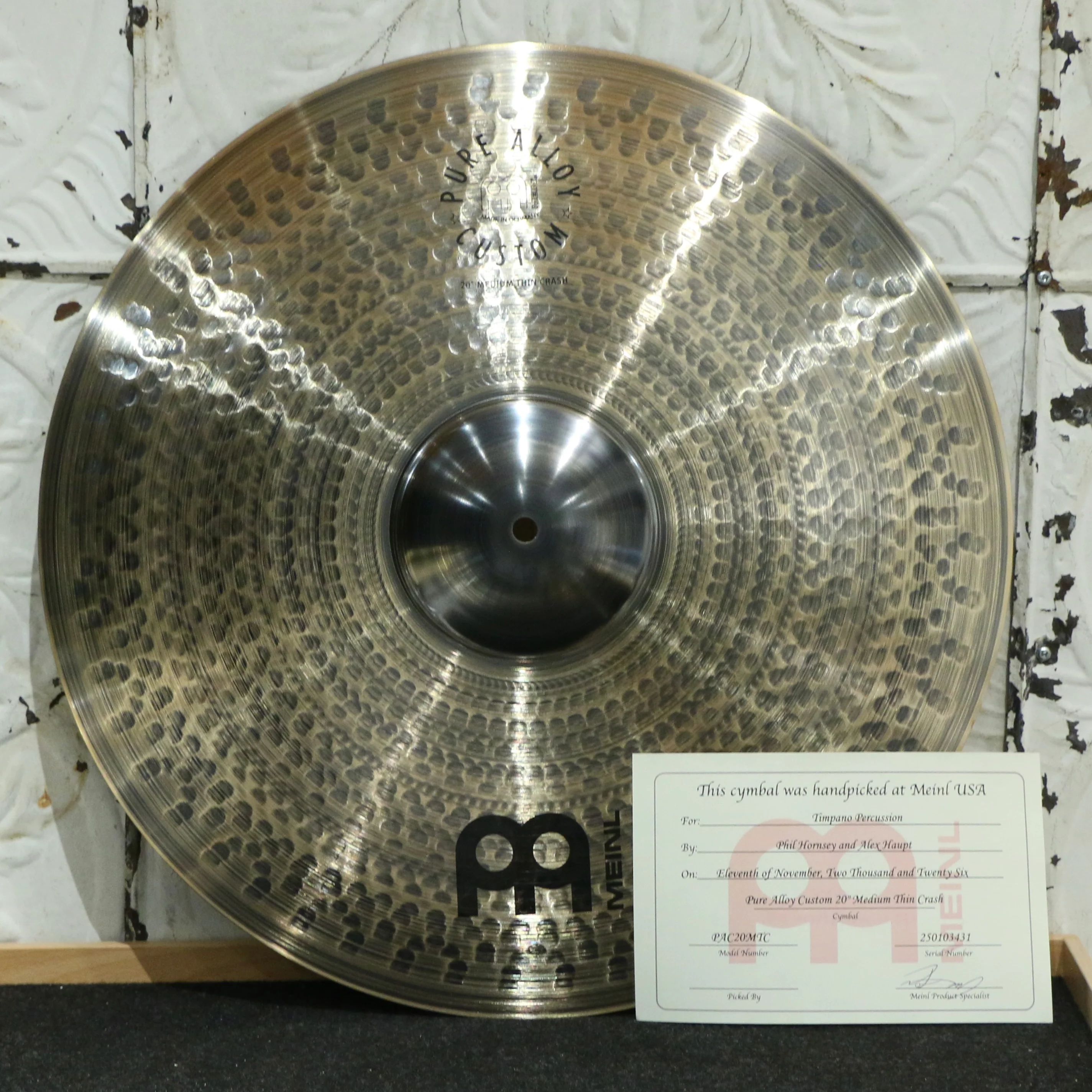 Meinl Pure Alloy Custom Medium Thin Crash 20in (1906g) HANDPICKED