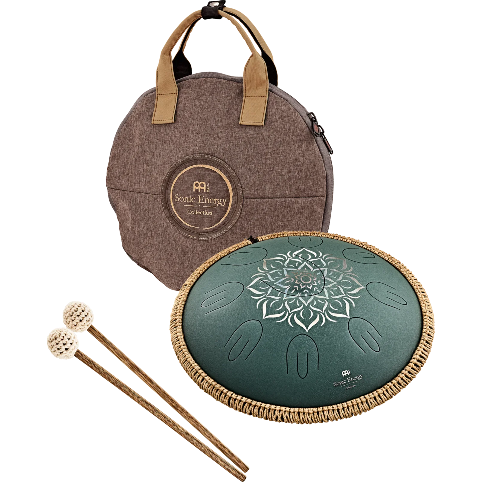 Meinl Sonic Energy Octave Steel Tongue Drum F Major Dark Green Engraved floral design - Image 3