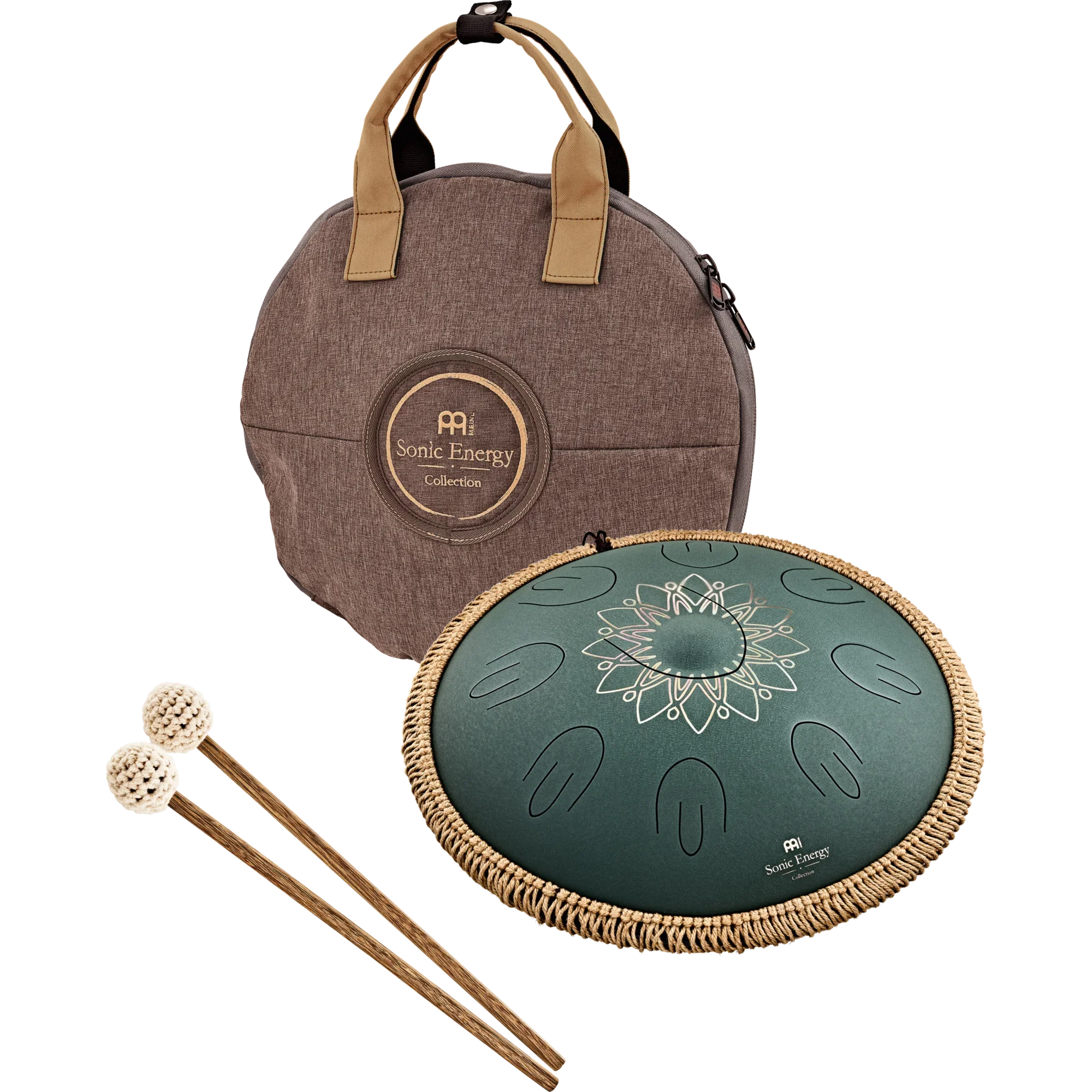 Meinl Sonic Energy Octave Steel Tongue Drum F# Minor Dark Green Engraved floral design - Image 3