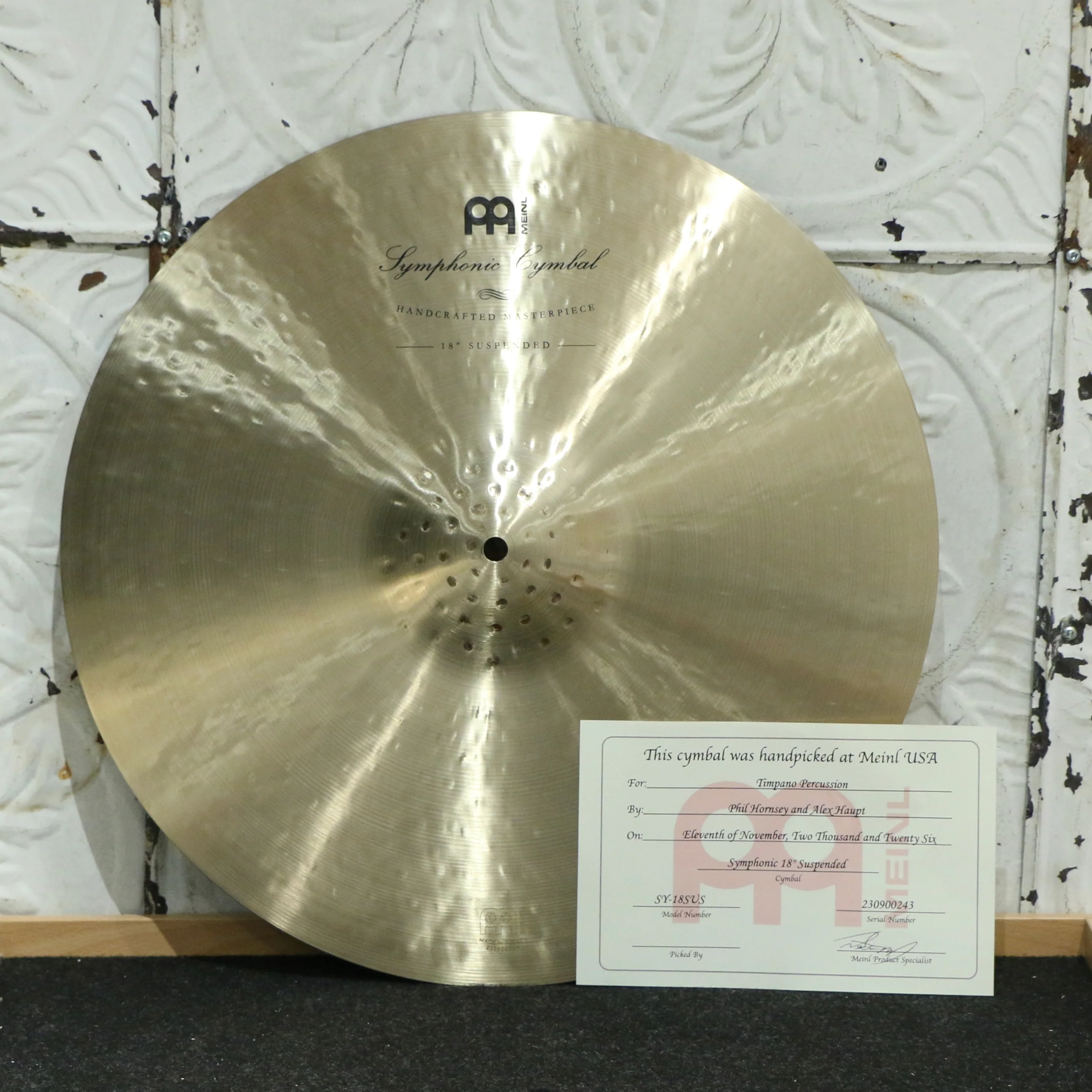 Meinl Symphonic Suspended Cymbal 18in (1700g) HANDPICKED