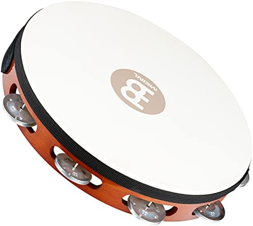 Meinl Traditional Goatskin Wood Tambourine - 1 row aluminum jingles - Antique Brown