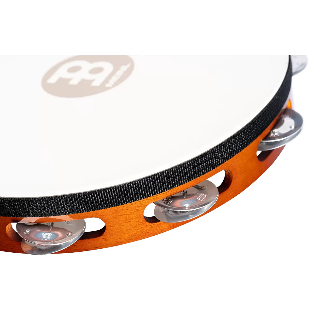 Meinl Traditional Goatskin Wood Tambourine - 1 row aluminum jingles - Antique Brown - Image 4