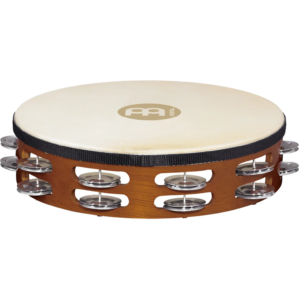 Meinl Traditional Wood Tambourine Goatskin 2 rows aluminum 10in - Image 2
