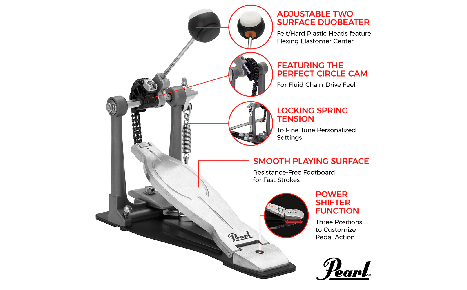 Pearl Black Single Pedal P1030 - Eliminator Solo Series - Image 8