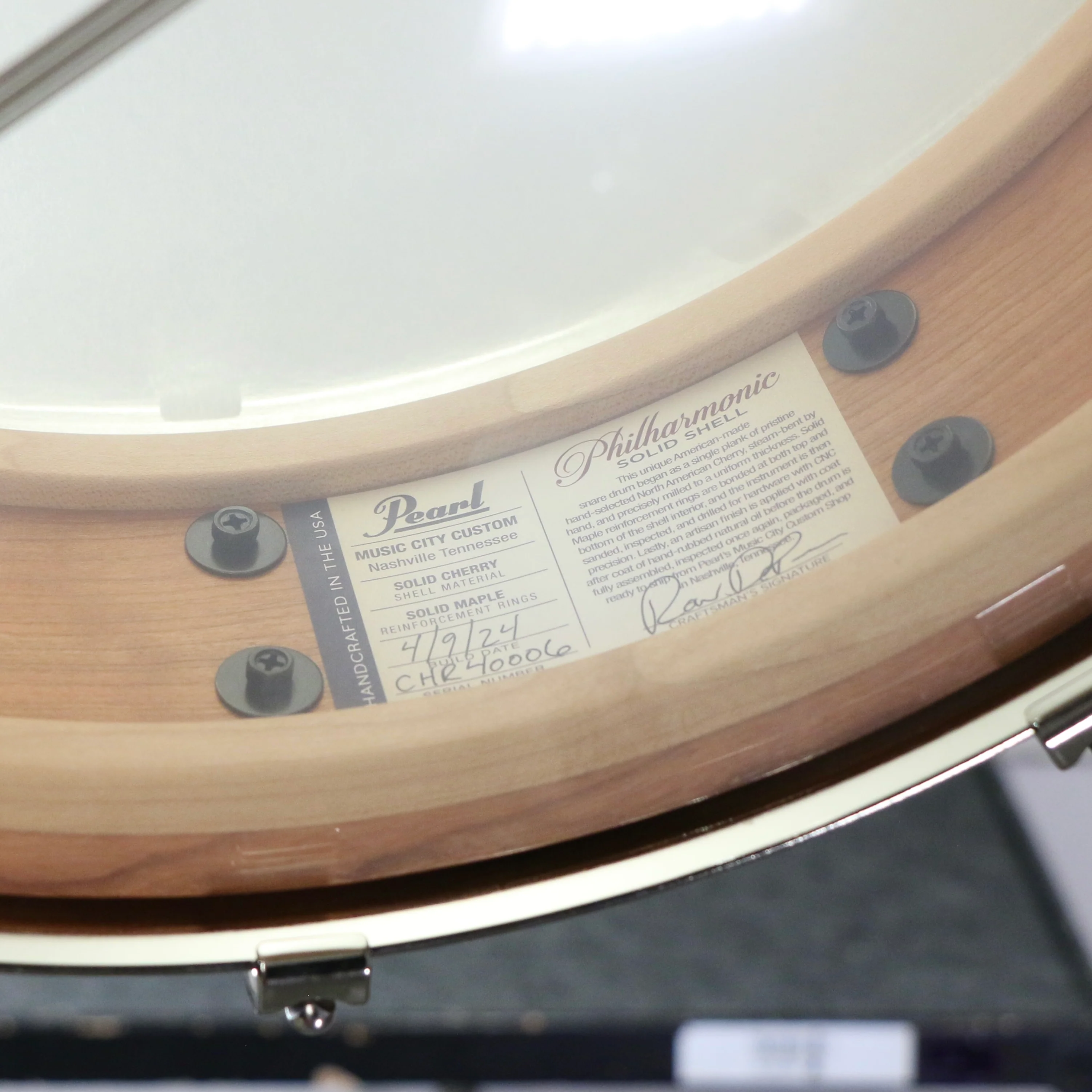 Pearl Philharmonic Series Concert Snare Drum Solid USA Cherry 14X4in - Image 5
