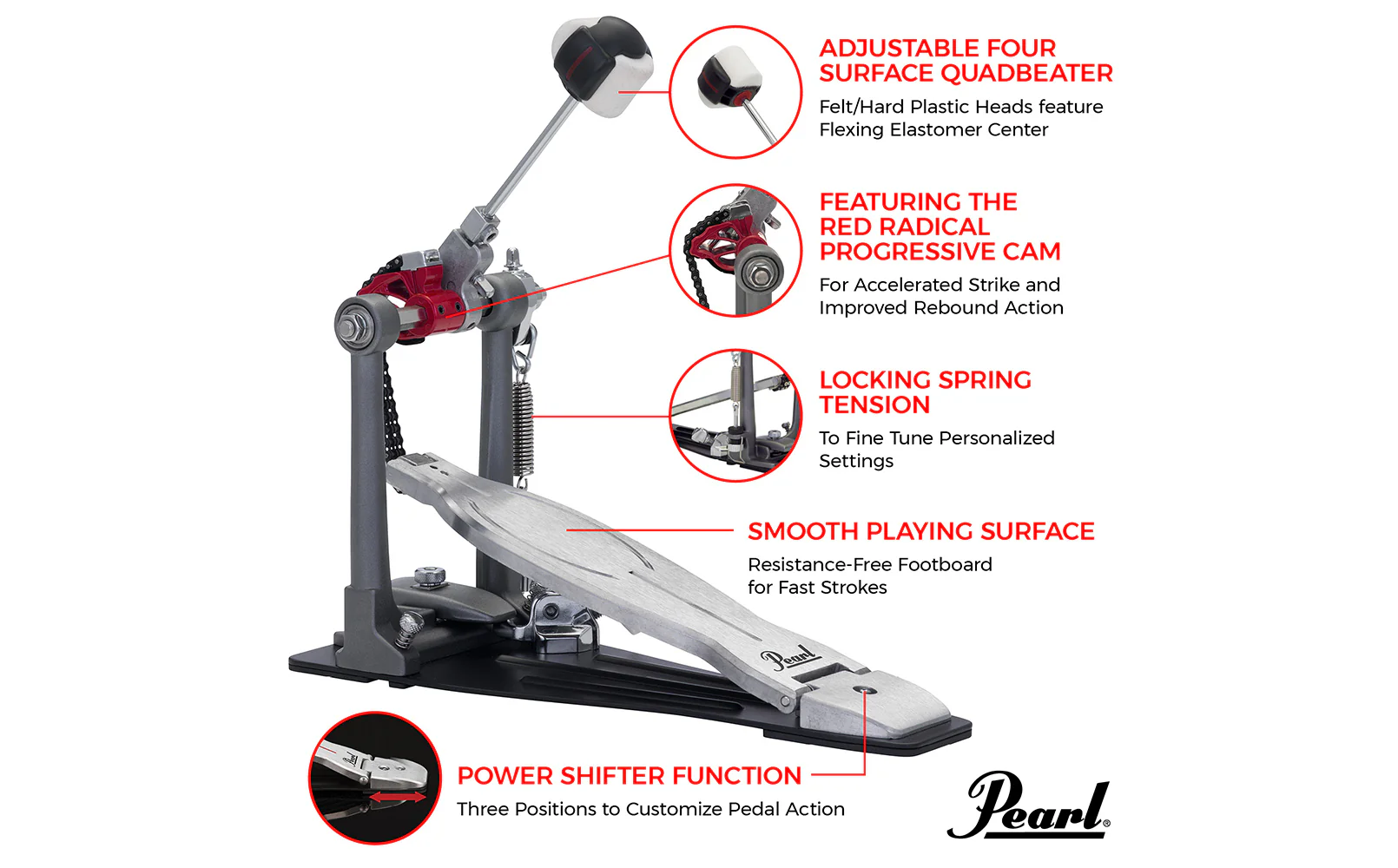 Pearl Red Single Pedal P1030R - Eliminator Solo Series - Image 5