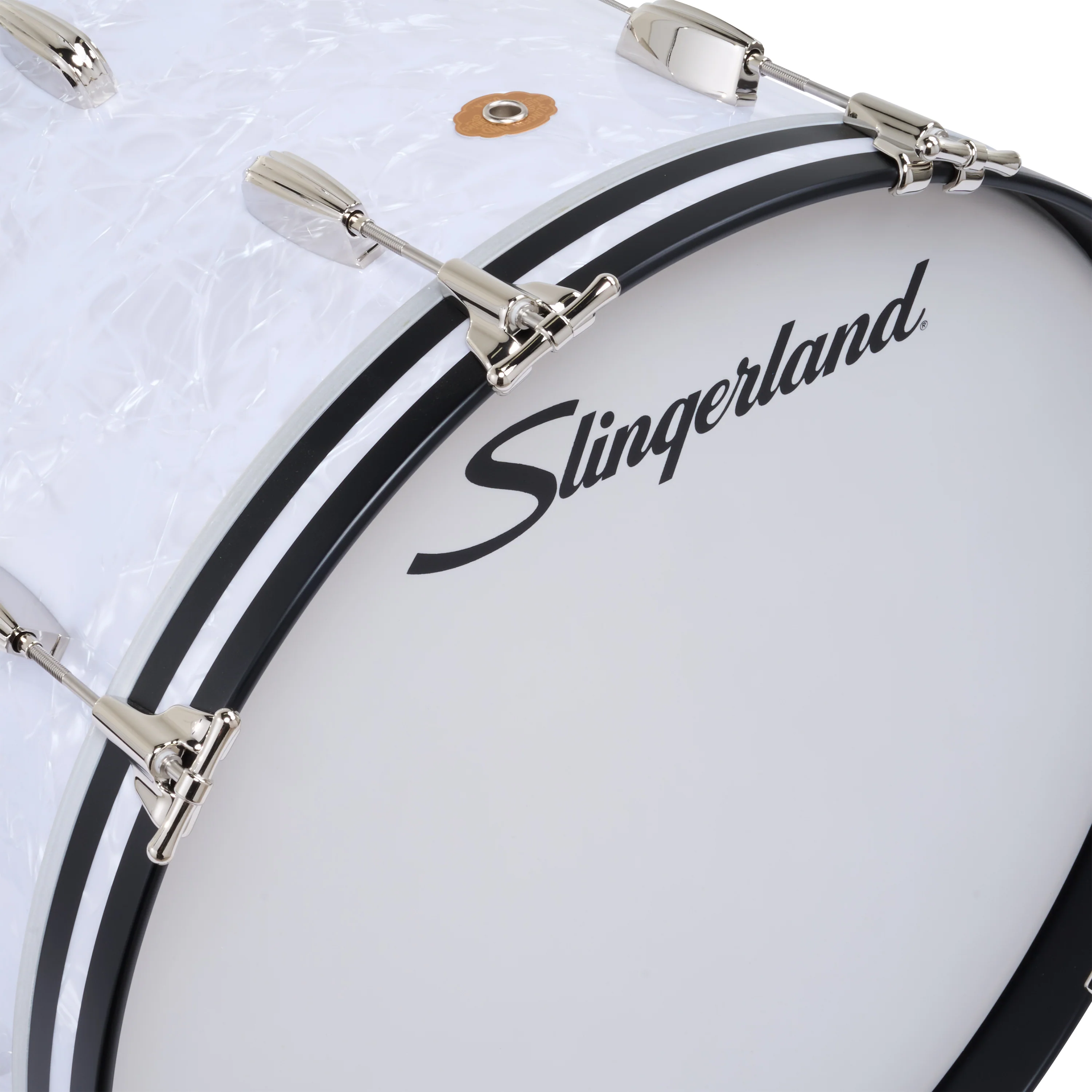 Slingerland Radio King Bass Drum 18x14in - White Marine Pearl Wrap - Image 2