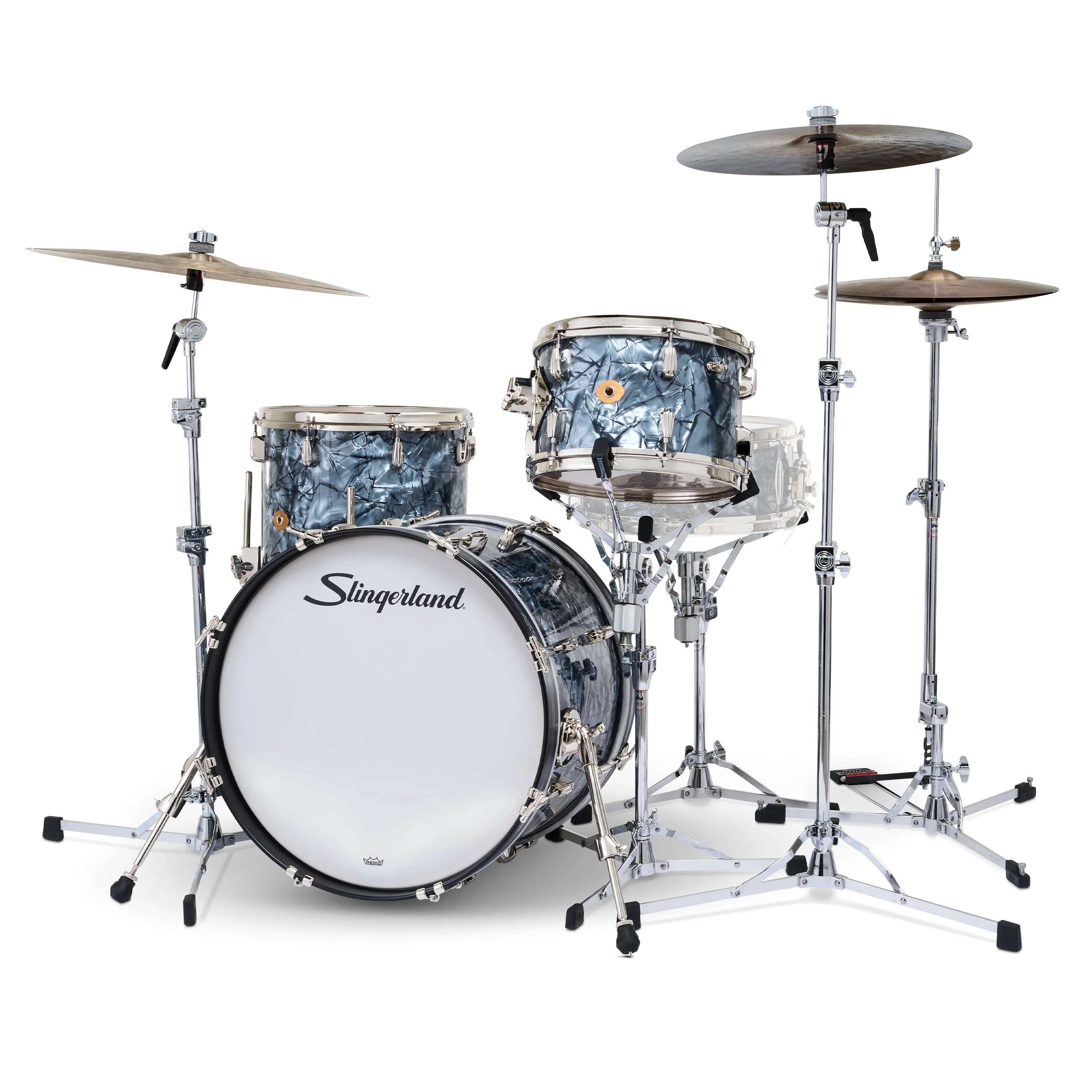 Slingerland Radio King Drum Kit 20-12-14in - Black Diamond Pearl Wrap - Image 2