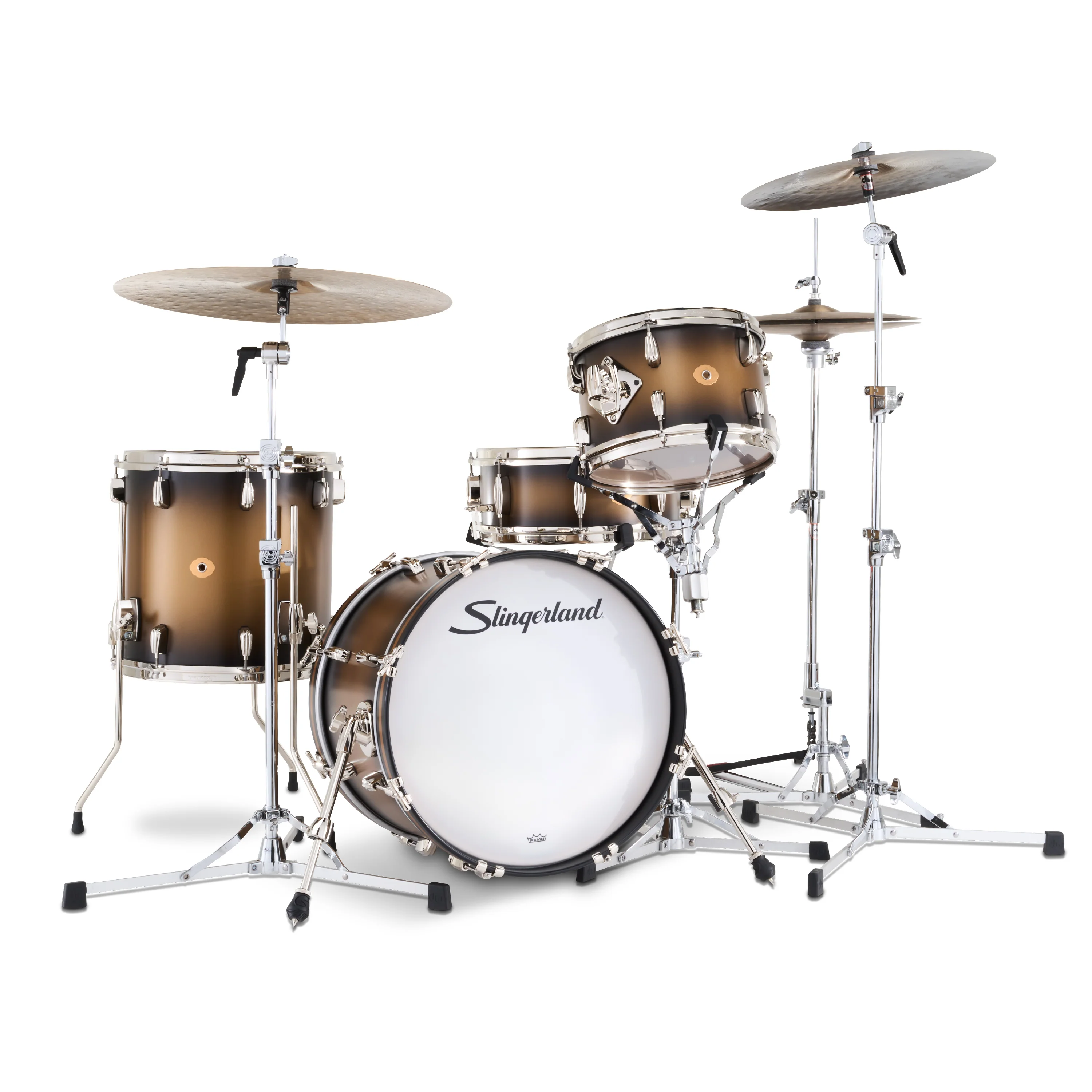 Slingerland Radio King Drum Kit 18-12-14+14in - Black and Gold Lacquer