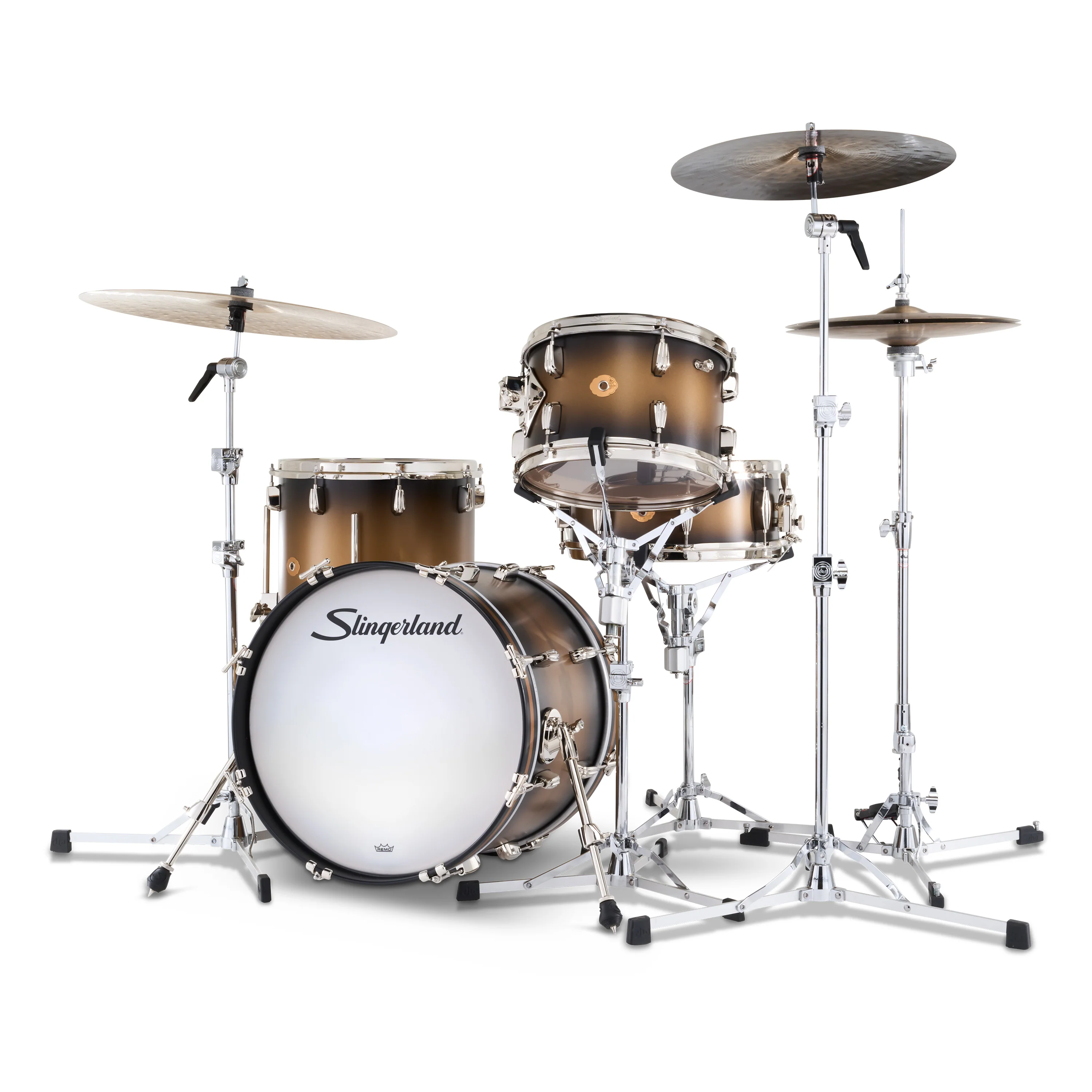 Slingerland Radio King Drum Kit 18-12-14+14in - Black and Gold Lacquer - Image 2