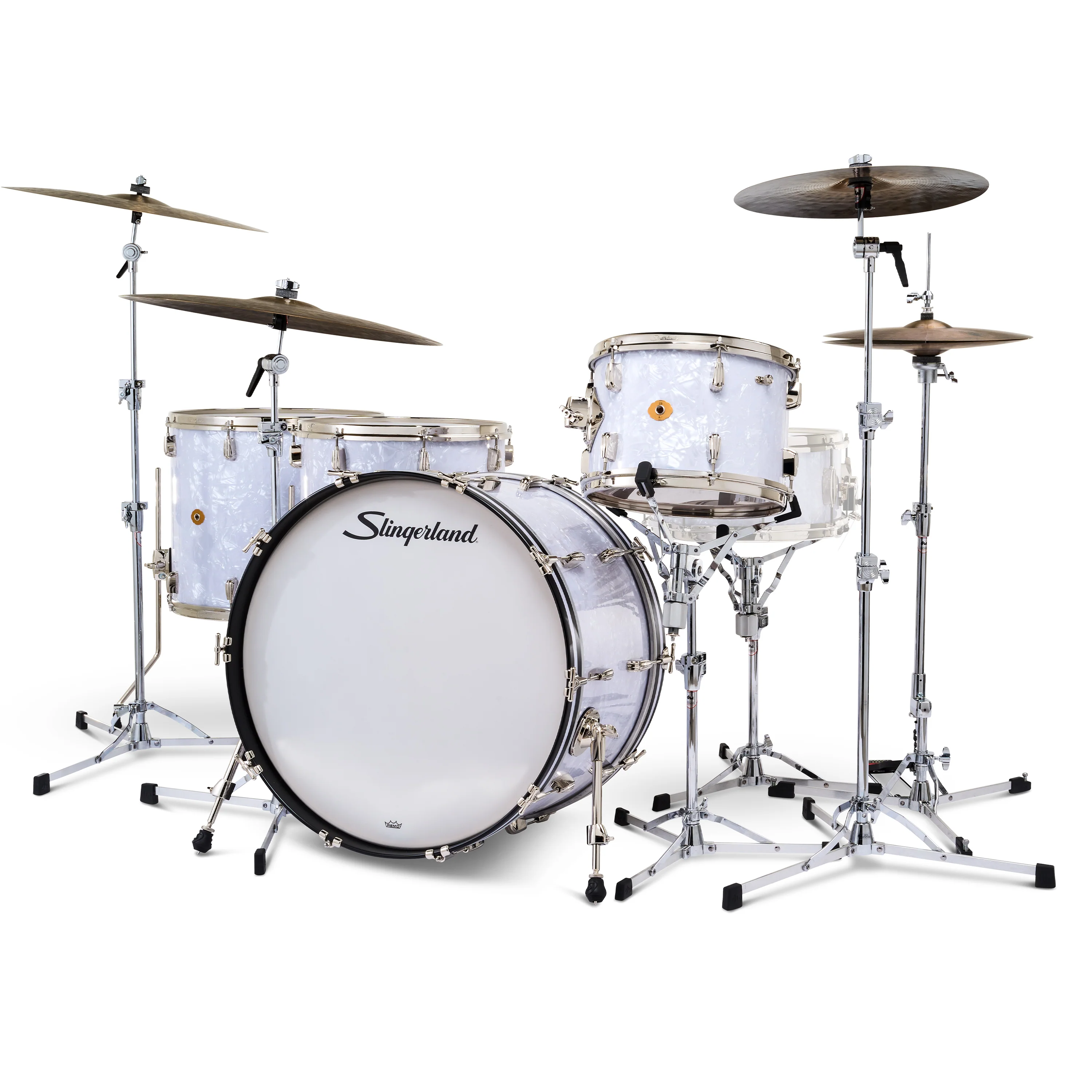 Slingerland Radio King Outfit Drum Kit 24-13-16-18in - White Marine Pearl Wrap - Image 2