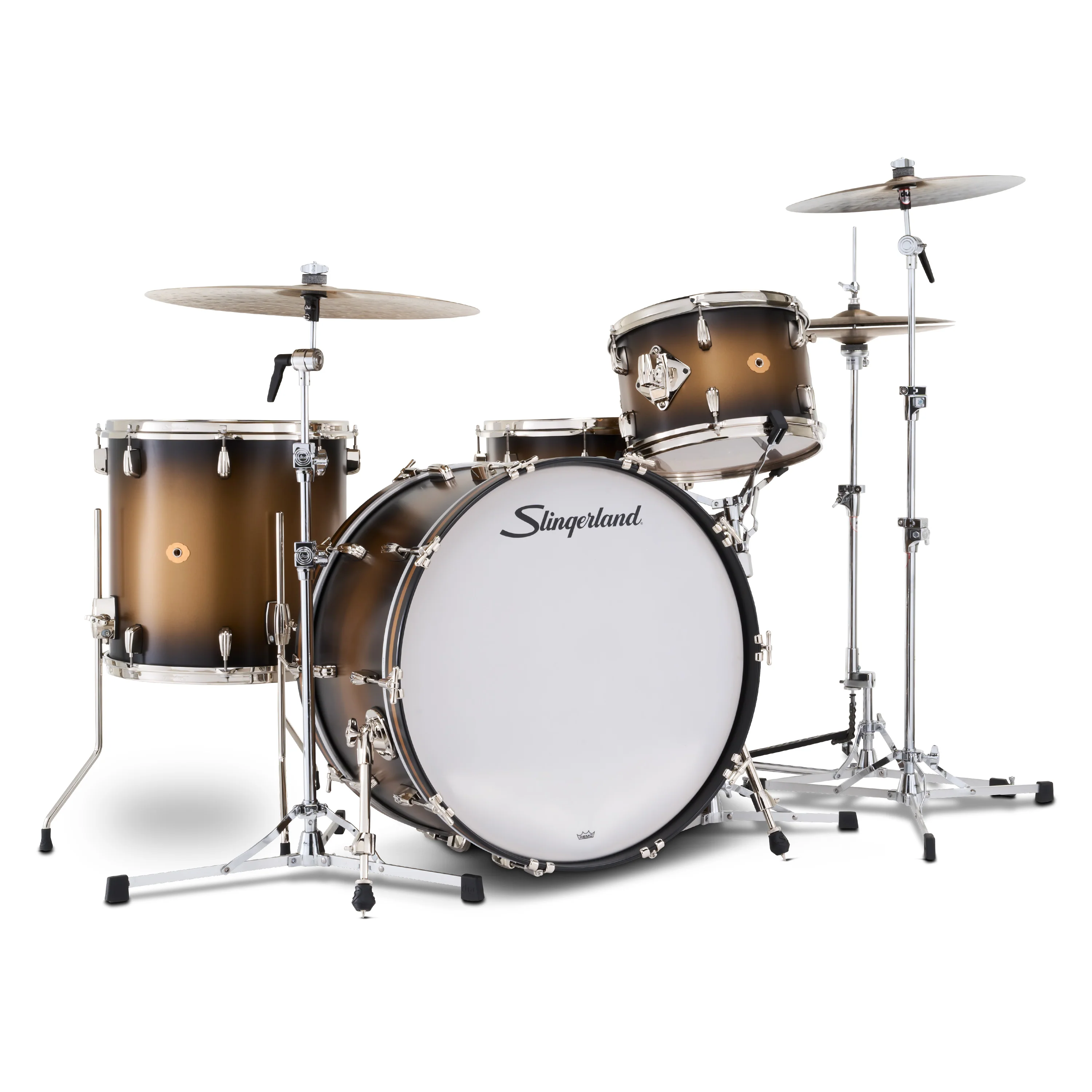 Slingerland Radio King Outfit Drum Kit 24-13-16x14in - Black and Gold Lacquer