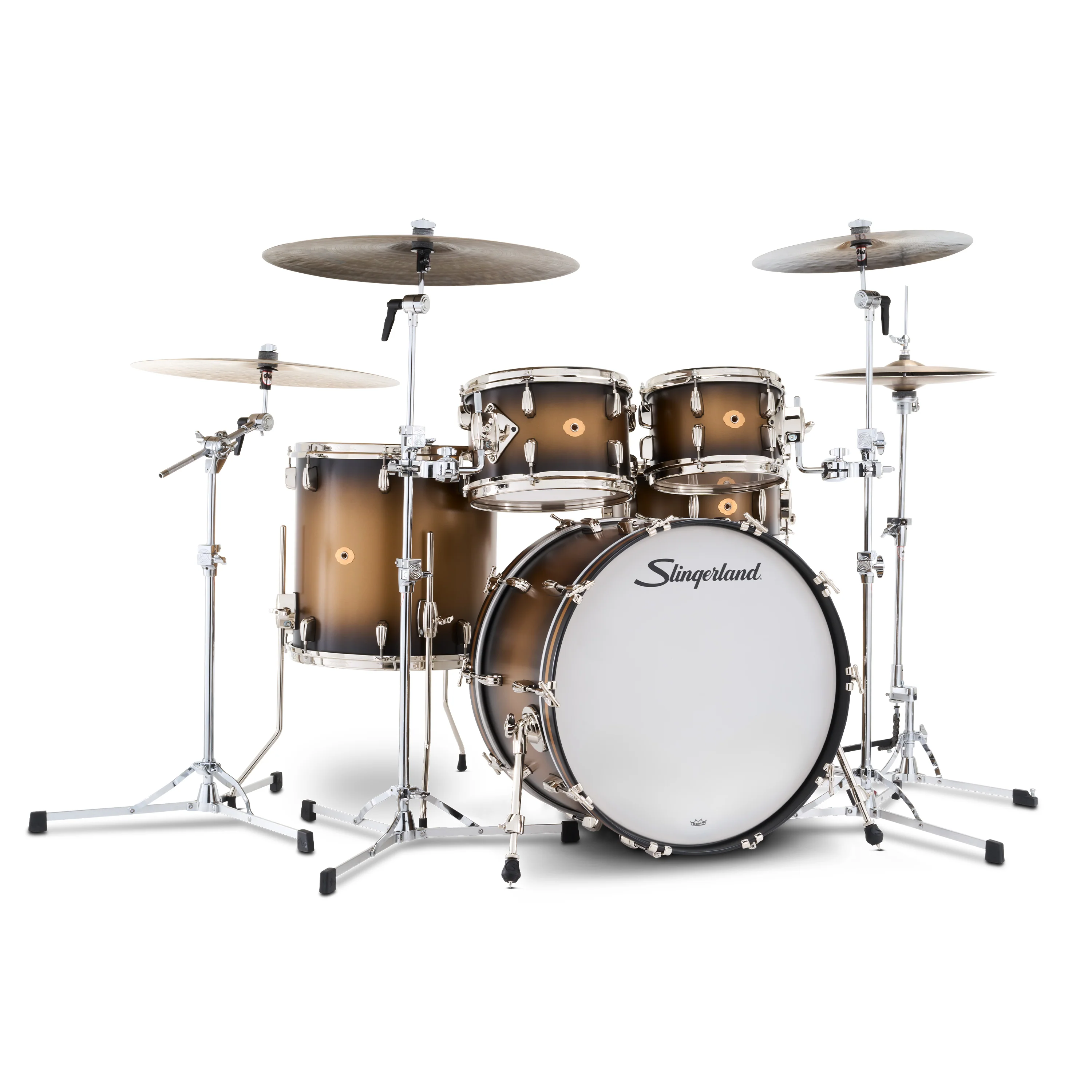 Slingerland Radio King Outfit Bass Drum 22-10-12-16x14in - Black and Gold Lacquer