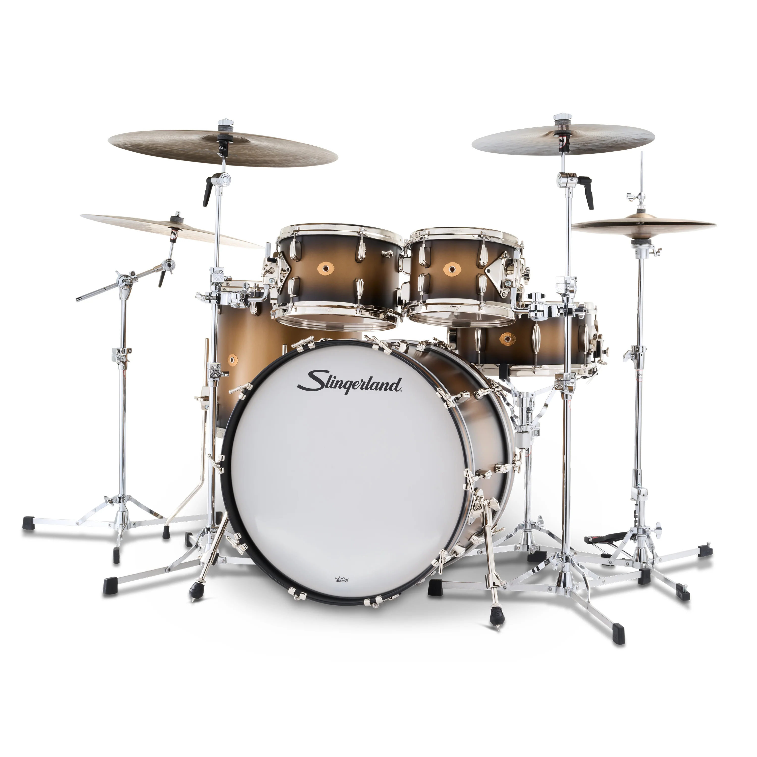 Slingerland Radio King Outfit Bass Drum 22-10-12-16x14in - Black and Gold Lacquer - Image 2