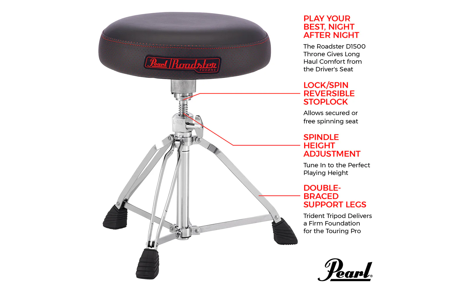 Pearl Roadster Drummer's Throne with Round seat - Image 6