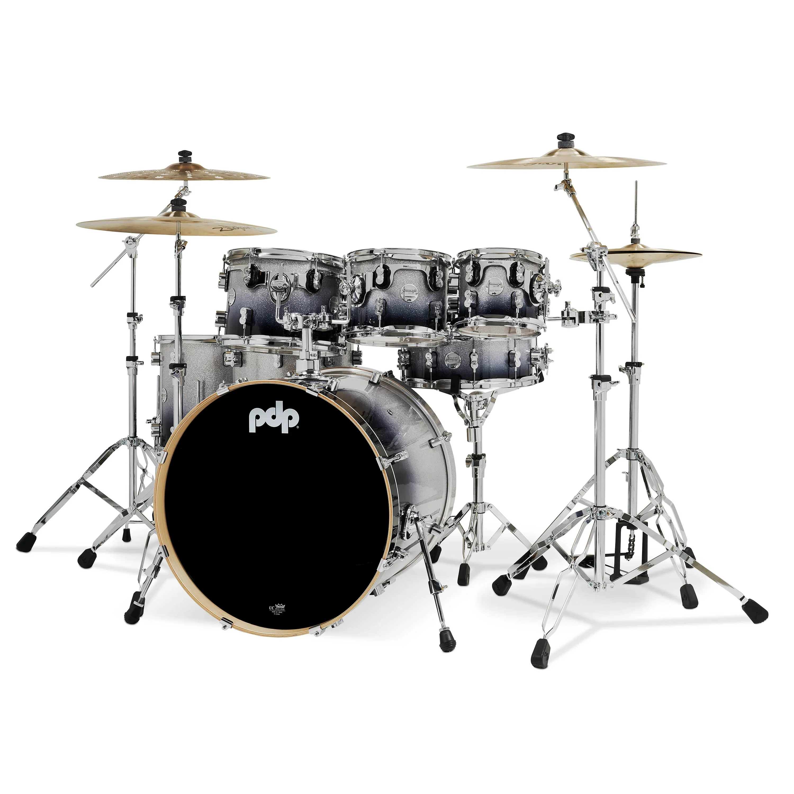 PDP Concept Maple Drum Kit 22-8-10-12-14-16+14in - Silver To Black Fade