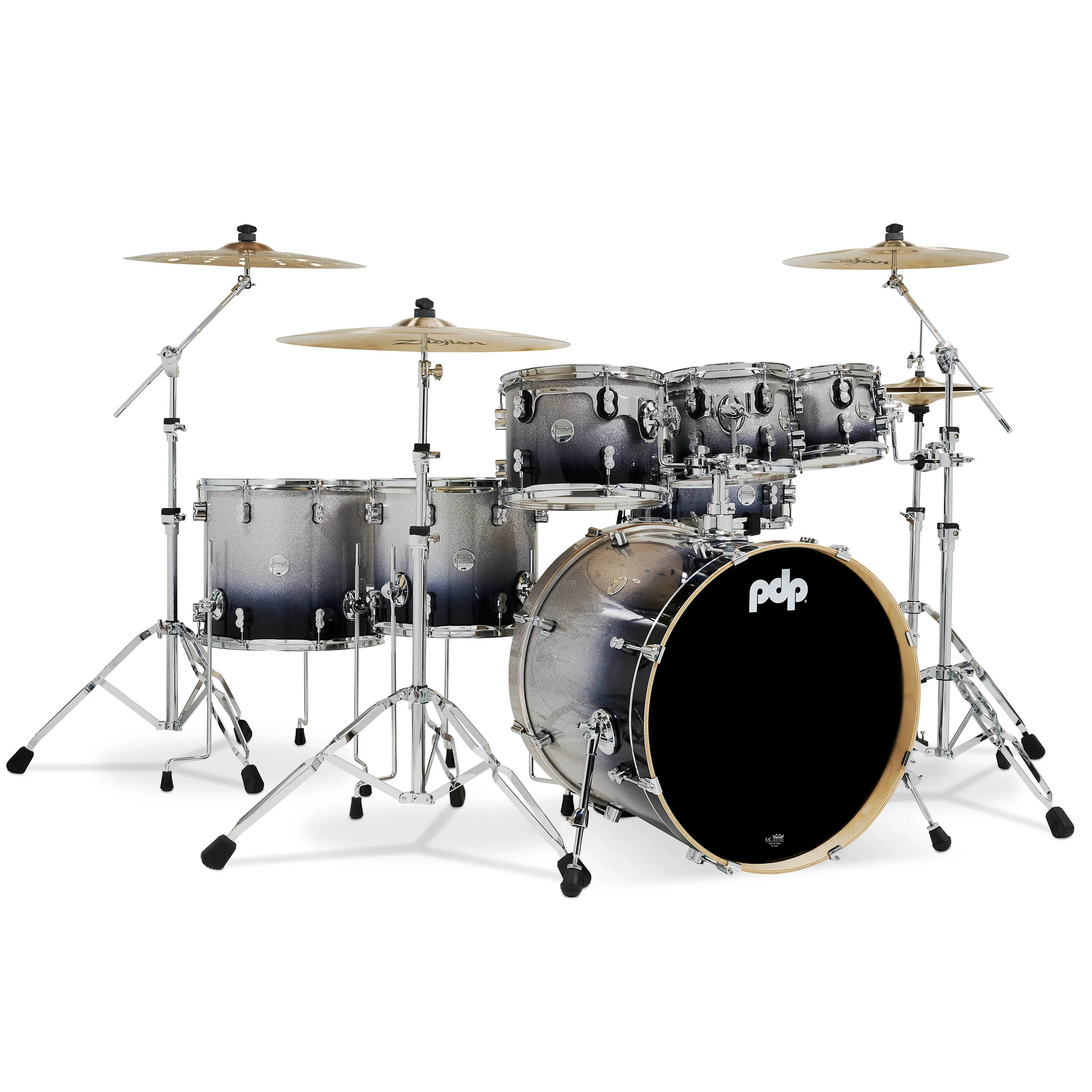 PDP Concept Maple Drum Kit 22-8-10-12-14-16+14in - Silver To Black Fade - Image 8